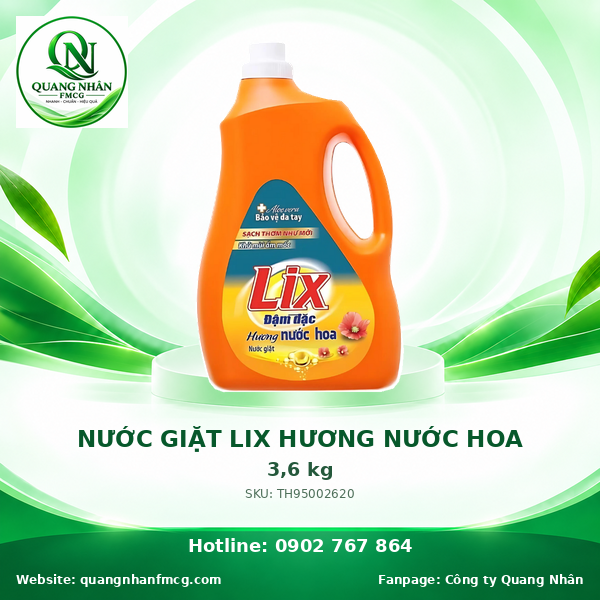 Nước giặt LIX hương nước hoa can 3,6kg x 4 can