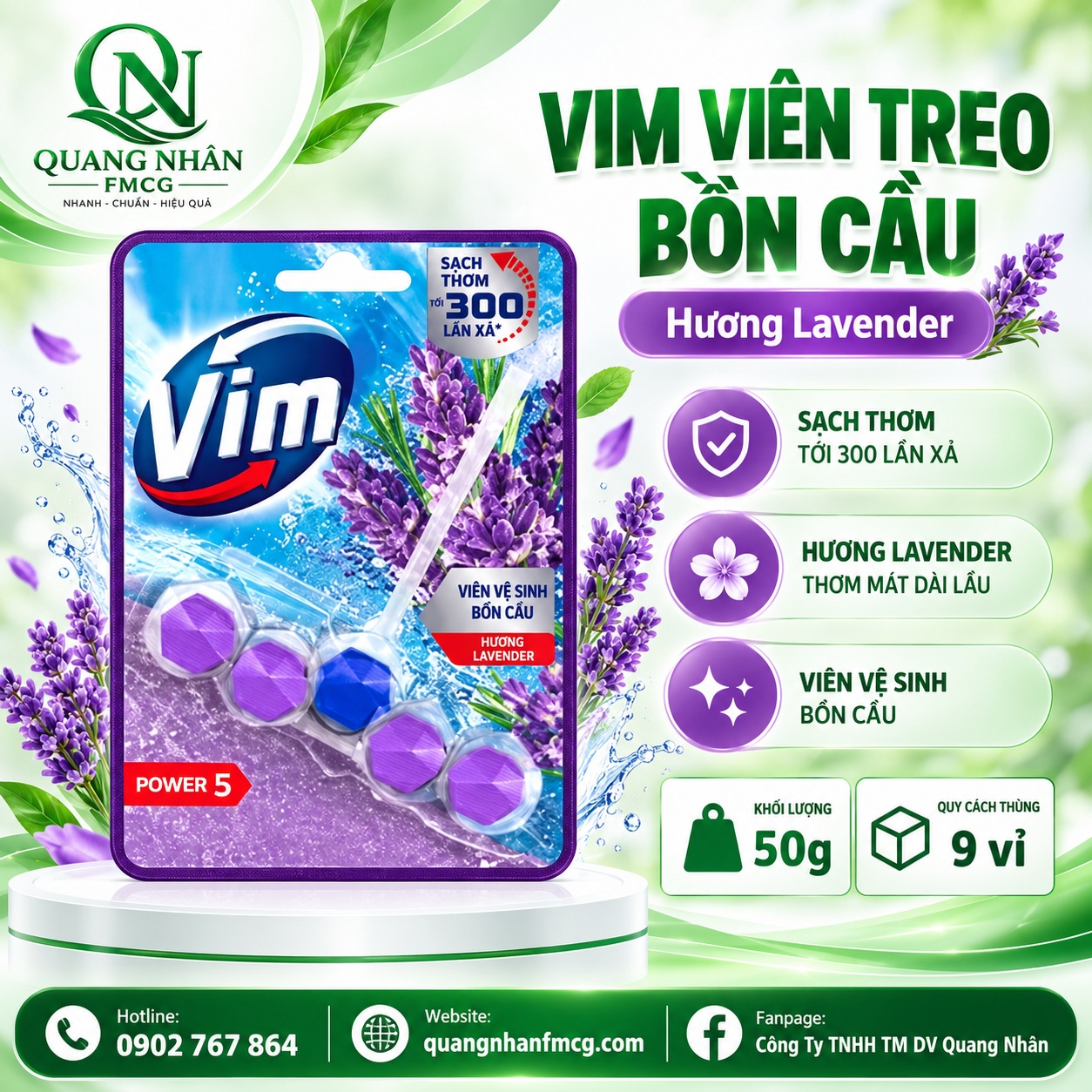 VIM Viên Treo Bồn Cầu Hương Lavender 50g / 9 viên