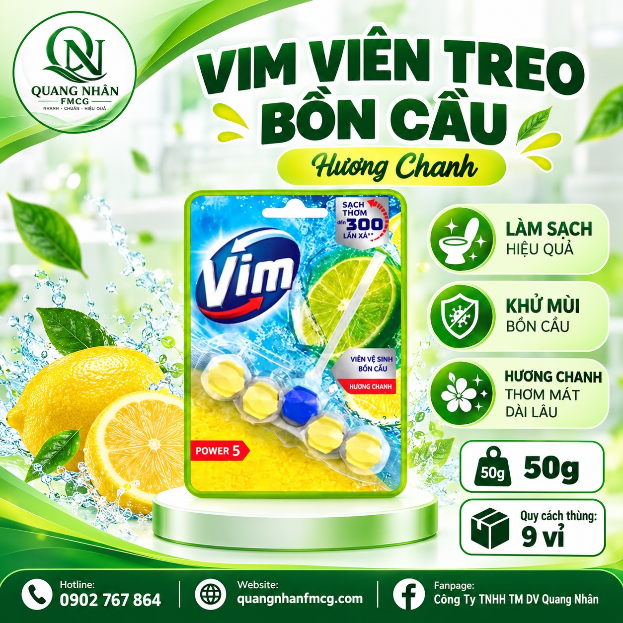VIM Viên Treo Bồn Cầu Hương Chanh 50g / 9 viên