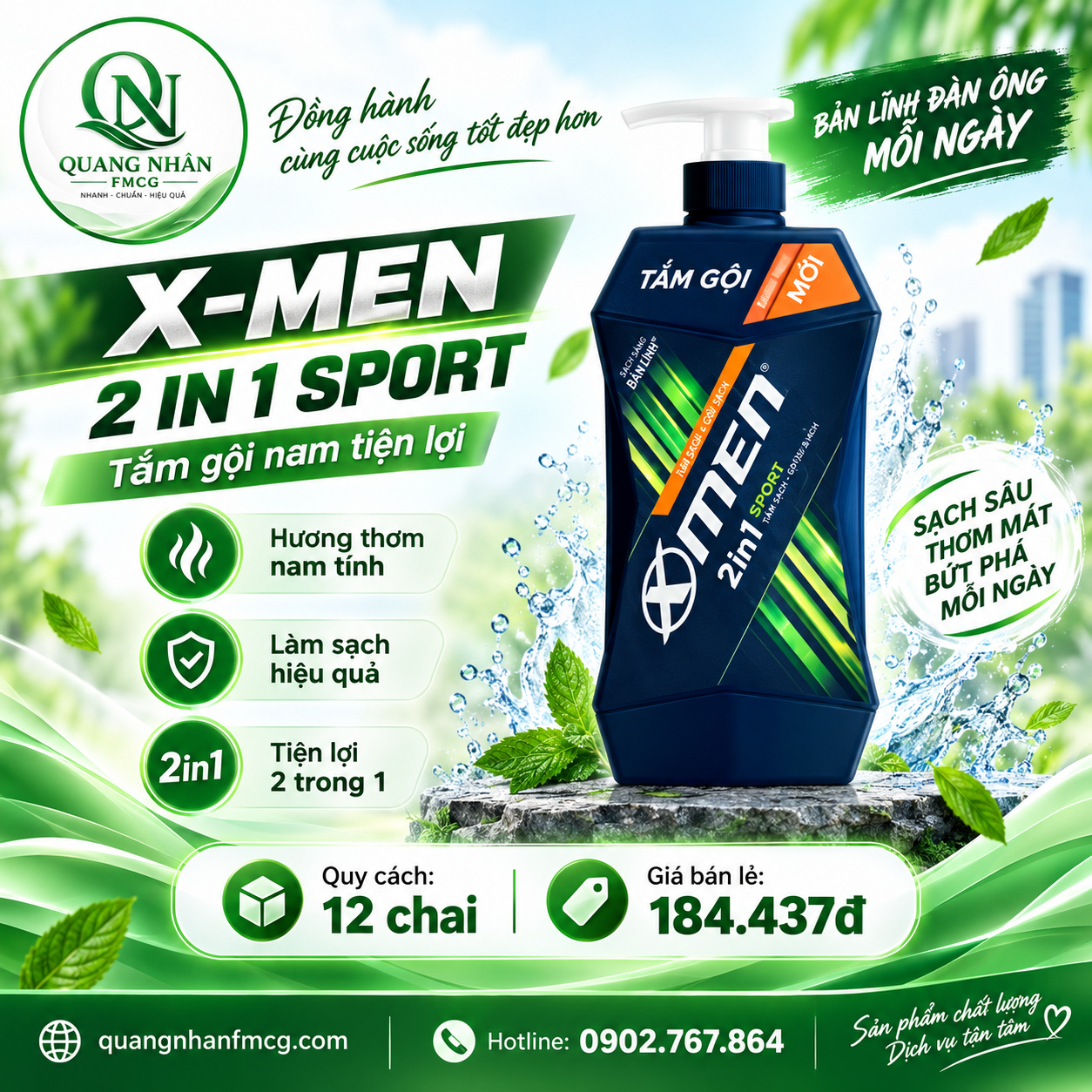 TẮM GỘI XMEN 2IN1 WOOD 650G X 12 CHAI