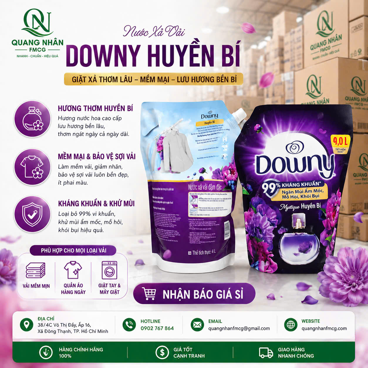Nước xả vải Downy hương HUYỀN BÍ túi 4 lít x 4 Túi
