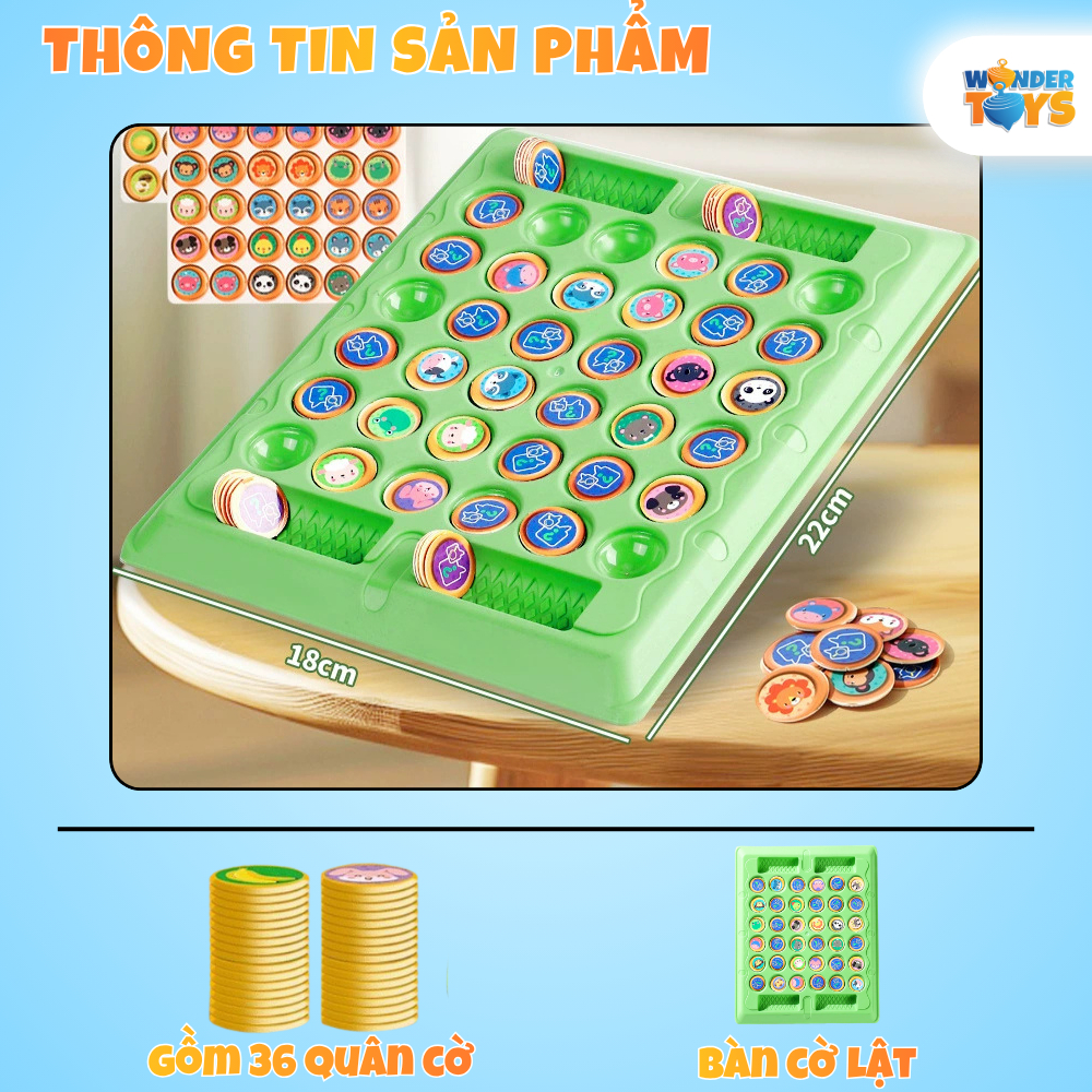 Bàn Cờ Lật Hình Quân Cờ Game Trí Nhờ- Đồ Chơi Trí Tuệ Rèn Luyện Quan Sát Cho Bé WonderToysVN