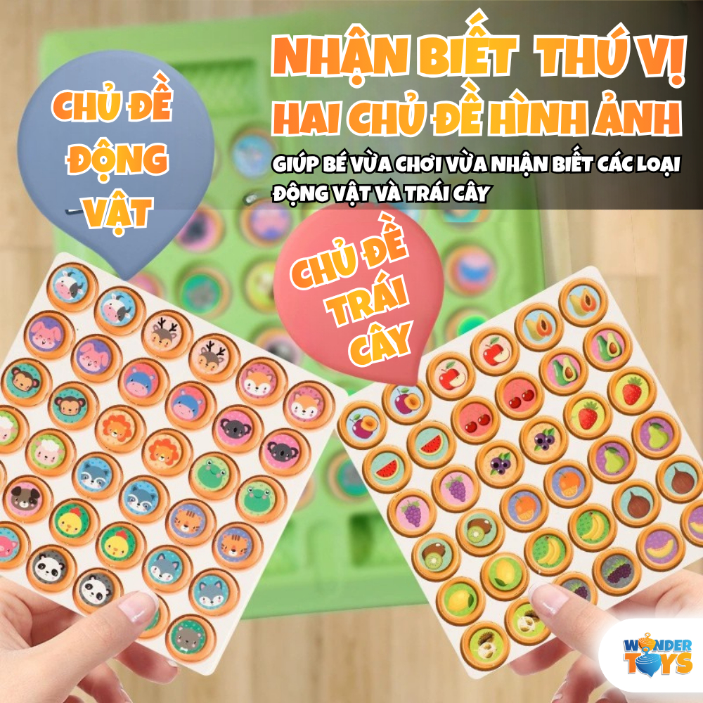 Bàn Cờ Lật Hình Quân Cờ Game Trí Nhờ- Đồ Chơi Trí Tuệ Rèn Luyện Quan Sát Cho Bé WonderToysVN