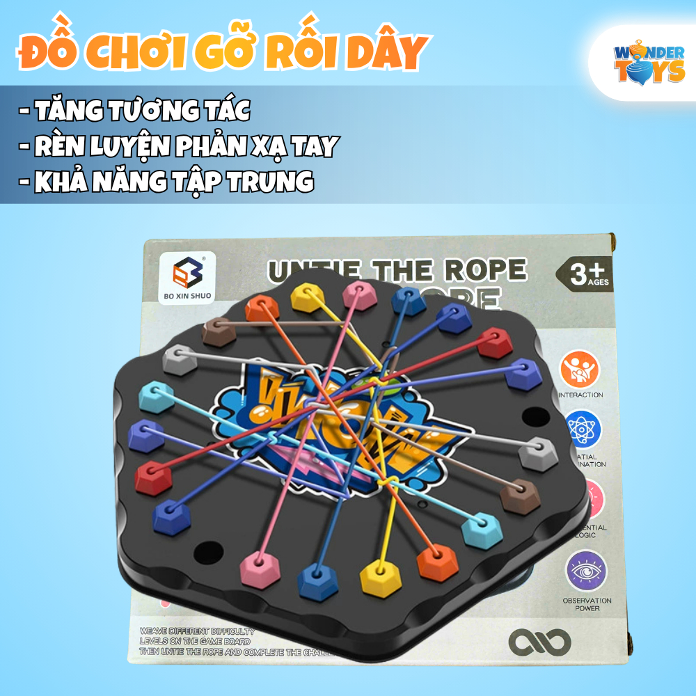 Đồ Chơi Gỡ Rối Dây Hình Lục Giác Rope Challenge,Trò Chơi Trí Tuệ Gỡ Dây Thun Rèn Luyện Tư Duy Cho Bé