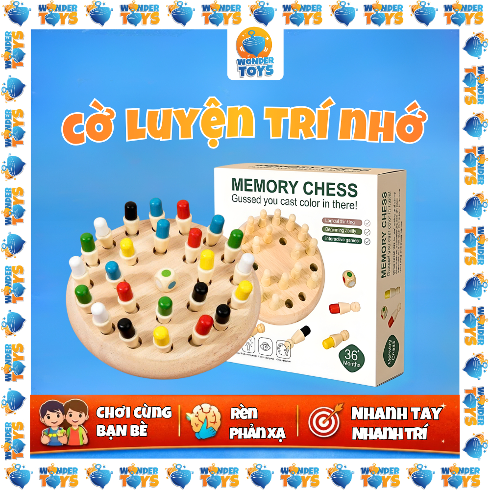 Đồ Chơi Cờ Luyện Trí Nhớ, Bộ Cờ Màu Sắc Bằng Gỗ Luyện Trí Nhớ Tư Duy Cho Bé, Bàn Cờ Rút Gỗ Trí Tuệ