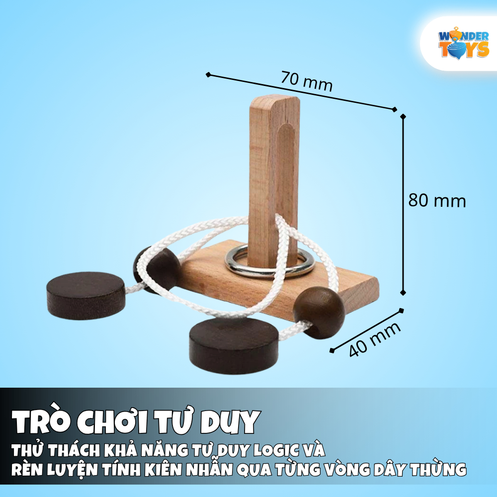 Đồ Chơi Mở Khóa Dây Thừng Gỗ 1-2-3 Cột, Rope Loop Puzzle, Dây Vòng Xếp Hình  3D Gỗ, Trò Chơi Trí Não
