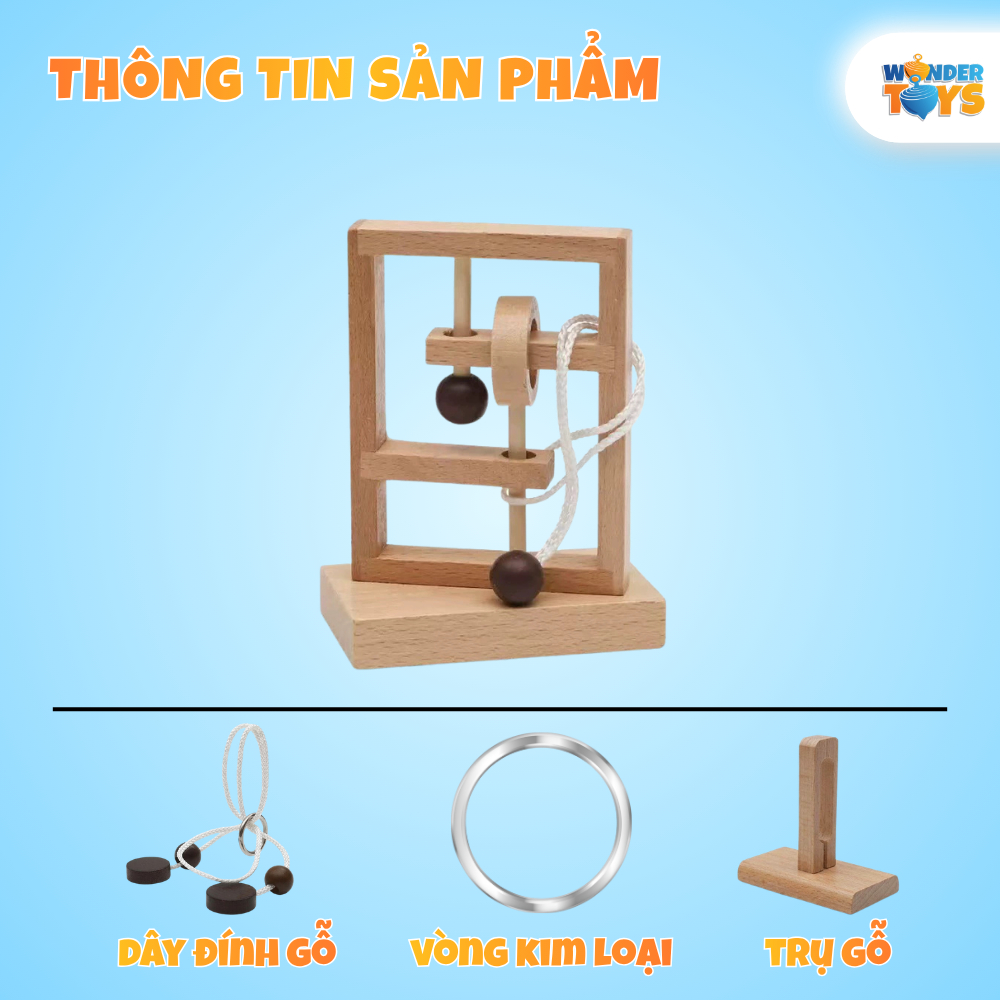 Đồ Chơi Mở Khóa Dây Thừng Gỗ 1-2-3 Cột, Rope Loop Puzzle, Dây Vòng Xếp Hình  3D Gỗ, Trò Chơi Trí Não