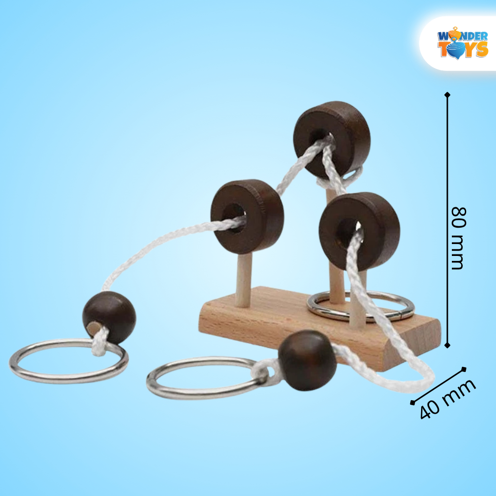 Đồ Chơi Mở Khóa Dây Thừng Gỗ 1-2-3 Cột, Rope Loop Puzzle, Dây Vòng Xếp Hình  3D Gỗ, Trò Chơi Trí Não