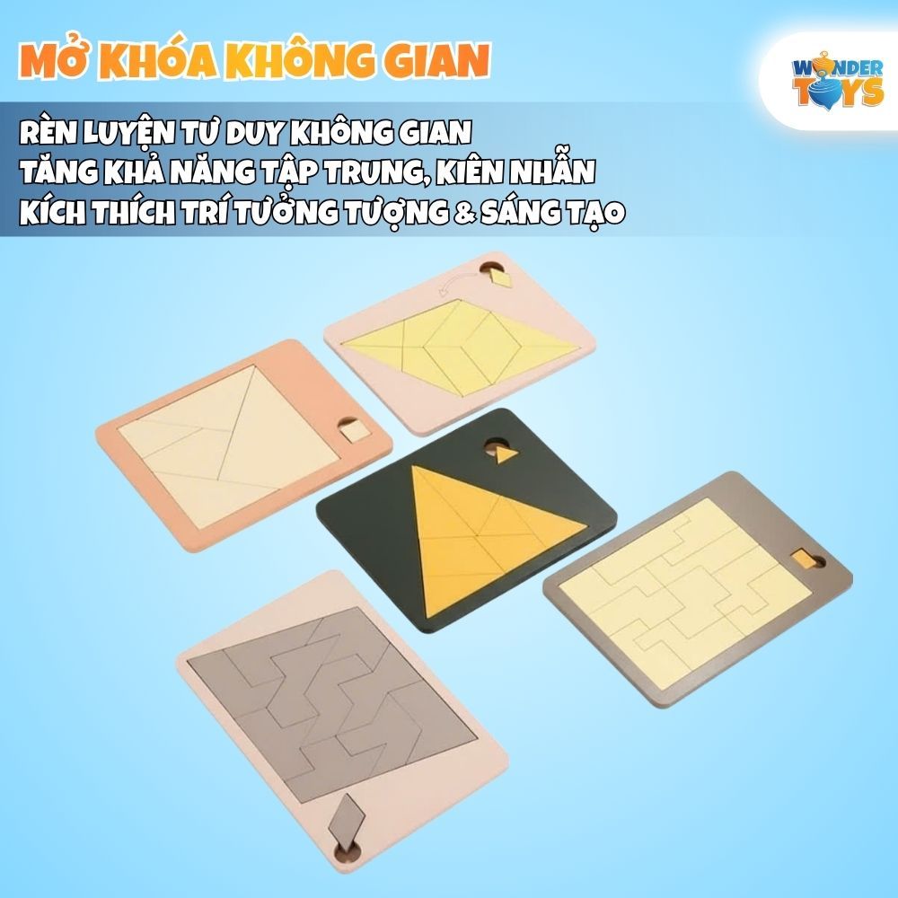 Đồ Chơi Xếp Hình Mở Khoá Không Gian Gỗ, Impossible Puzzle, Xếp Hình Học 3D Gỗ, Trò Chơi Trí Não