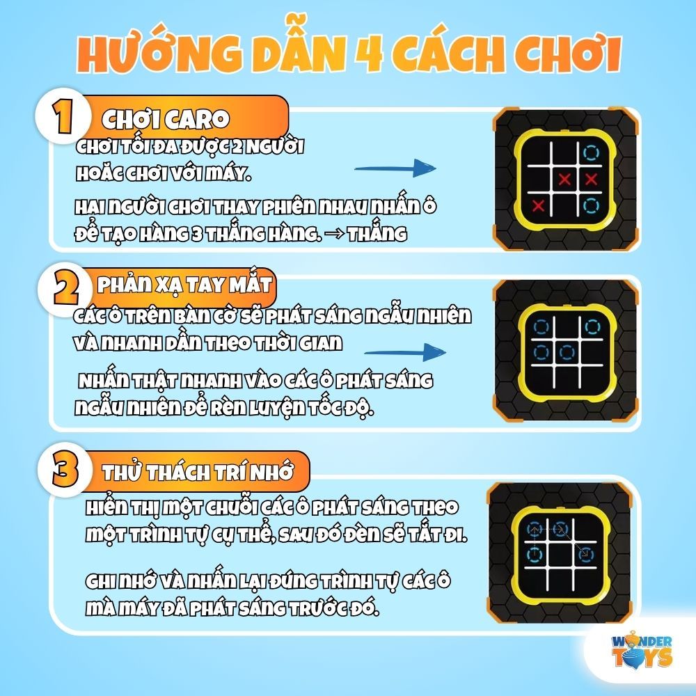 Máy Chơi Cờ Caro X O Điện Tử Tic Tac Toe 3x3, Sạc USB Cao Cấp Kèm Cờ Vật Lý