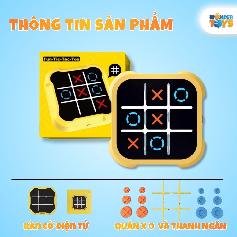 Máy Chơi Cờ Caro X O Điện Tử Tic Tac Toe 3x3, Sạc USB Cao Cấp Kèm Cờ Vật Lý