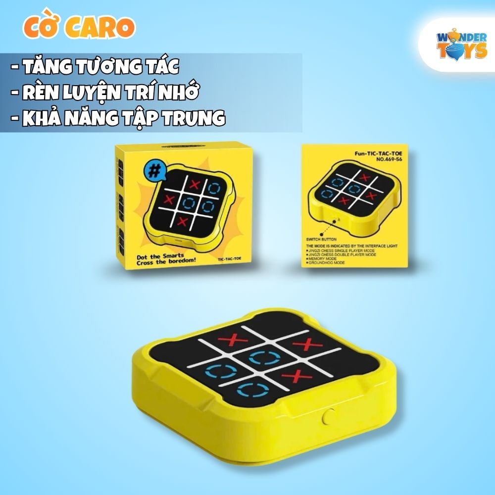 Máy Chơi Cờ Caro X O Điện Tử Tic Tac Toe 3x3, Sạc USB Cao Cấp Kèm Cờ Vật Lý
