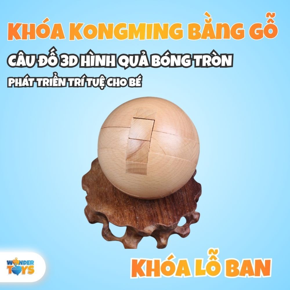Đồ chơi khóa kongming bằng gỗ, câu đố 3D hình quả bóng tròn, trò chơi mở khóa lỗ ban thông minh tháo gỡ và láp ráp