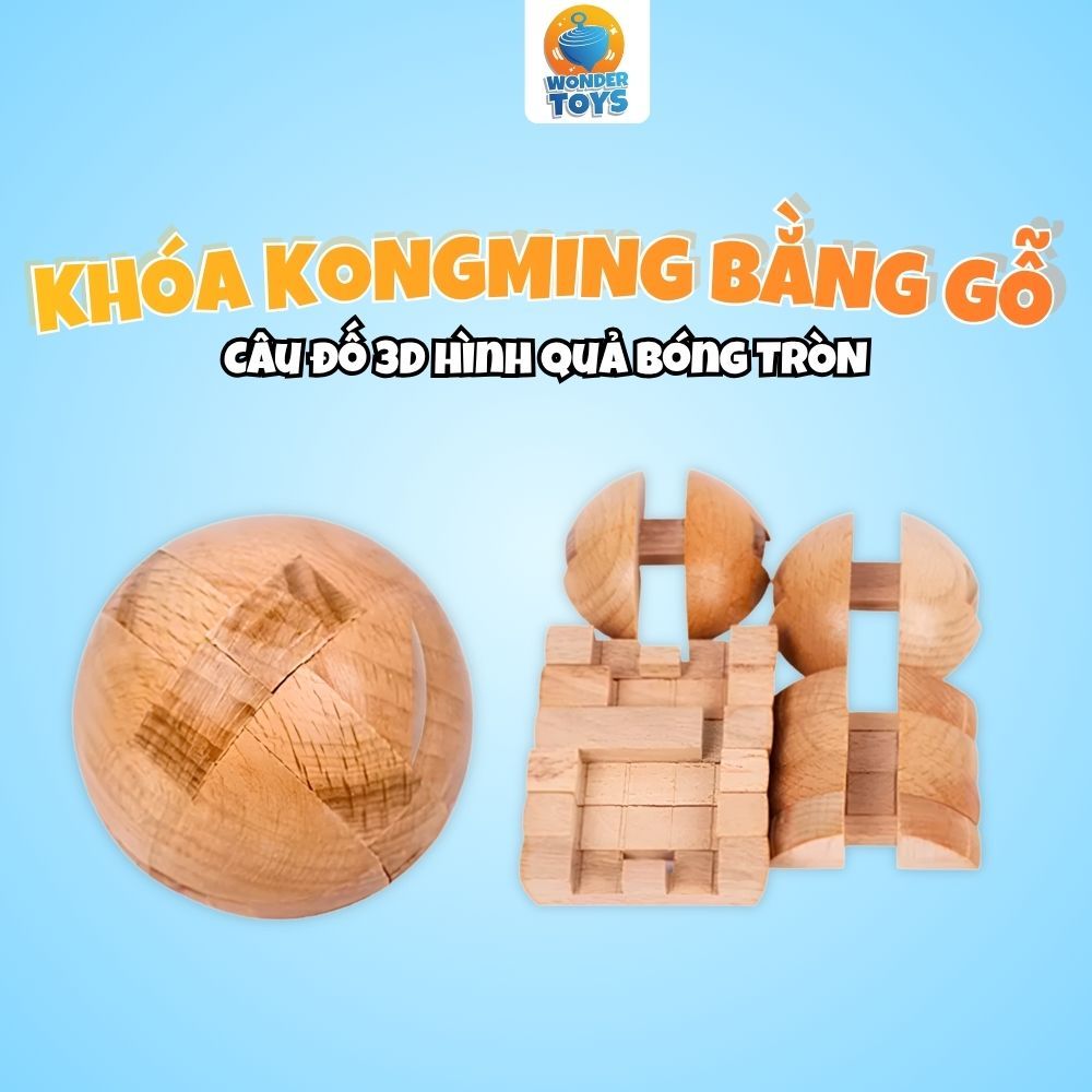 Đồ chơi khóa kongming bằng gỗ, câu đố 3D hình quả bóng tròn, trò chơi mở khóa lỗ ban thông minh tháo gỡ và láp ráp