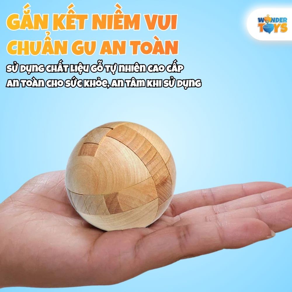 Đồ chơi khóa kongming bằng gỗ, câu đố 3D hình quả bóng tròn, trò chơi mở khóa lỗ ban thông minh tháo gỡ và láp ráp