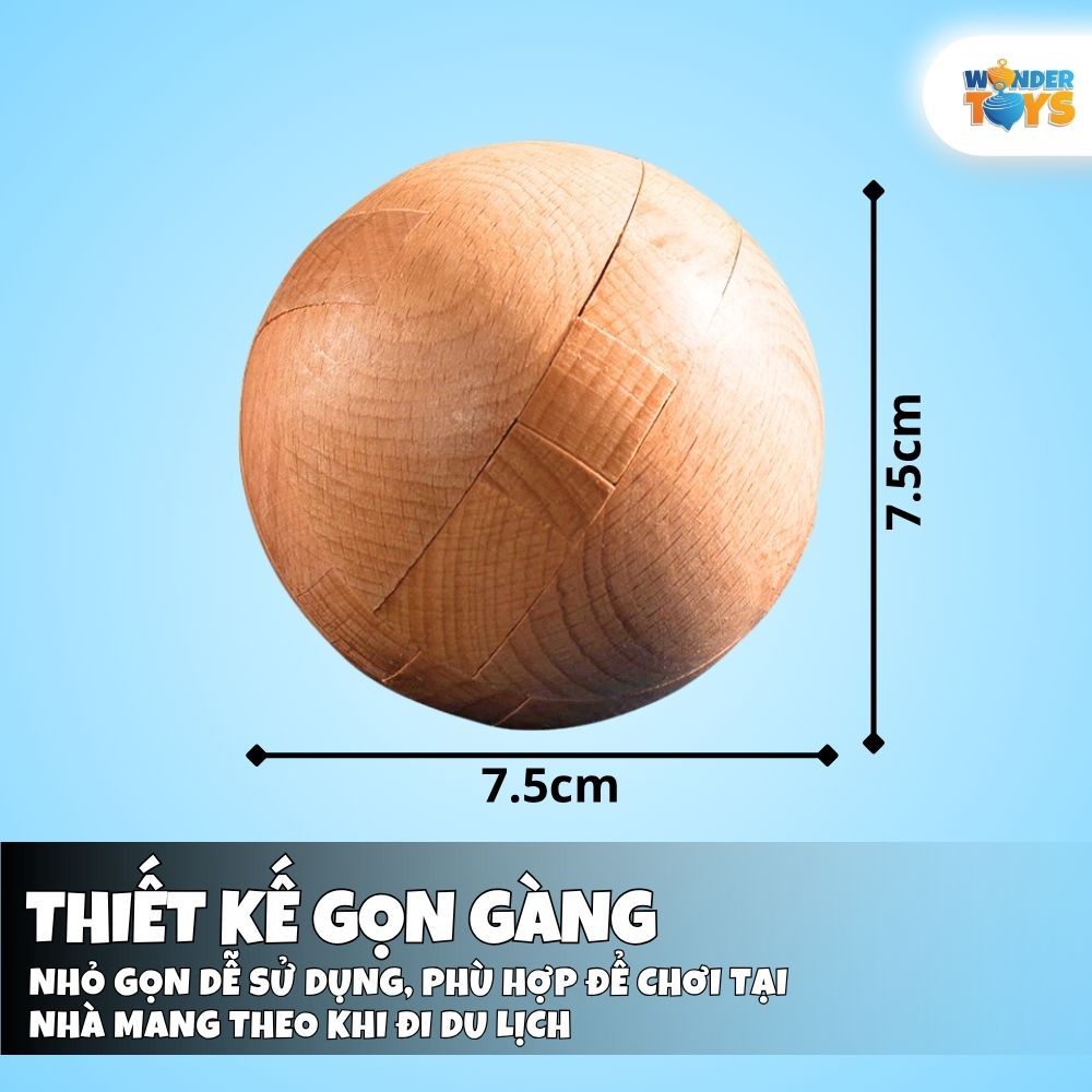 Đồ chơi khóa kongming bằng gỗ, câu đố 3D hình quả bóng tròn, trò chơi mở khóa lỗ ban thông minh tháo gỡ và láp ráp