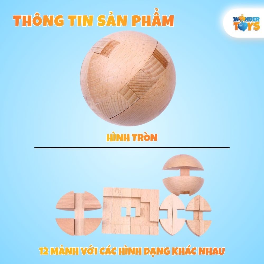 Đồ chơi khóa kongming bằng gỗ, câu đố 3D hình quả bóng tròn, trò chơi mở khóa lỗ ban thông minh tháo gỡ và láp ráp
