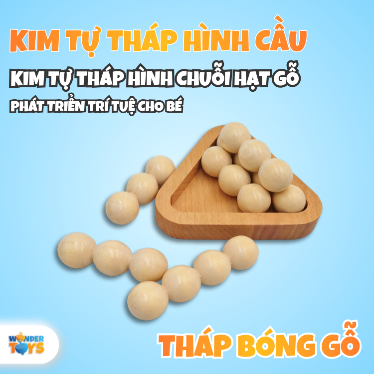 Đồ chơi trí tuệ kim tự tháp hình cầu, trò chơi tháp bóng bằn gỗ tháo gỡ, láp ráp Ball Pyramid Puzzle
