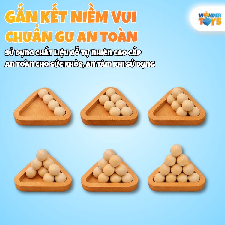 Đồ chơi trí tuệ kim tự tháp hình cầu, trò chơi tháp bóng bằn gỗ tháo gỡ, láp ráp Ball Pyramid Puzzle