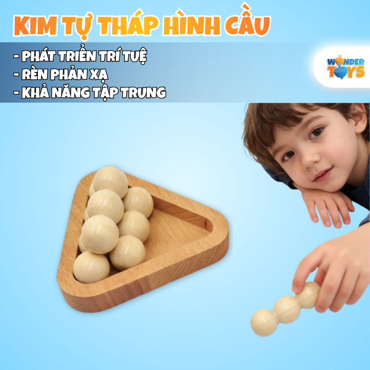 Đồ chơi trí tuệ kim tự tháp hình cầu, trò chơi tháp bóng bằn gỗ tháo gỡ, láp ráp Ball Pyramid Puzzle