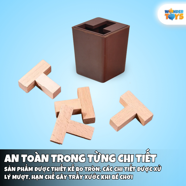 Đồ Chơi Gỗ Giải Đố Mở Khóa Hộp Ma Thuật 6T Chữ T – Game Trí Tuệ Logic Rèn Tư Duy