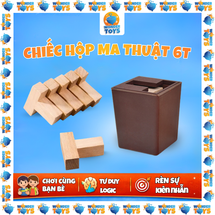 Đồ Chơi Gỗ Giải Đố Mở Khóa Hộp Ma Thuật 6T Chữ T – Game Trí Tuệ Logic Rèn Tư Duy