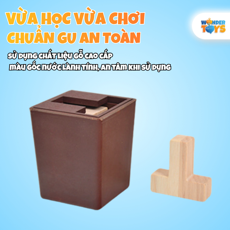 Đồ Chơi Gỗ Giải Đố Mở Khóa Hộp Ma Thuật 6T Chữ T – Game Trí Tuệ Logic Rèn Tư Duy