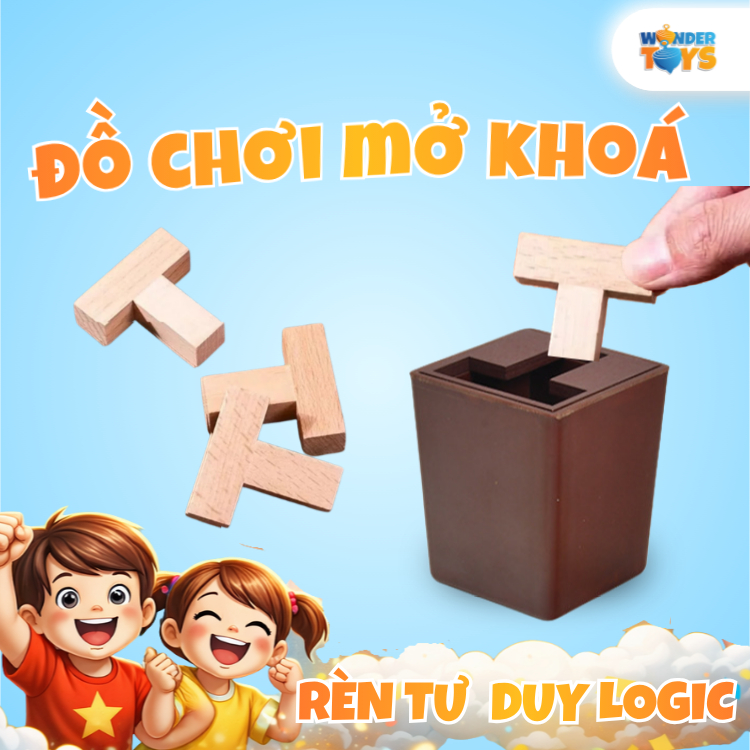 Đồ Chơi Gỗ Giải Đố Mở Khóa Hộp Ma Thuật 6T Chữ T – Game Trí Tuệ Logic Rèn Tư Duy