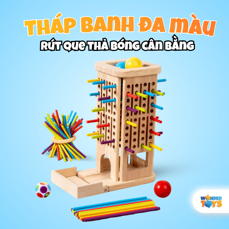 Tháp Banh Rút Que Cân Bằng Bằng Gỗ Cho Bé – Đồ Chơi Trí Tuệ Phát Triển Tư Duy & Khéo Léo