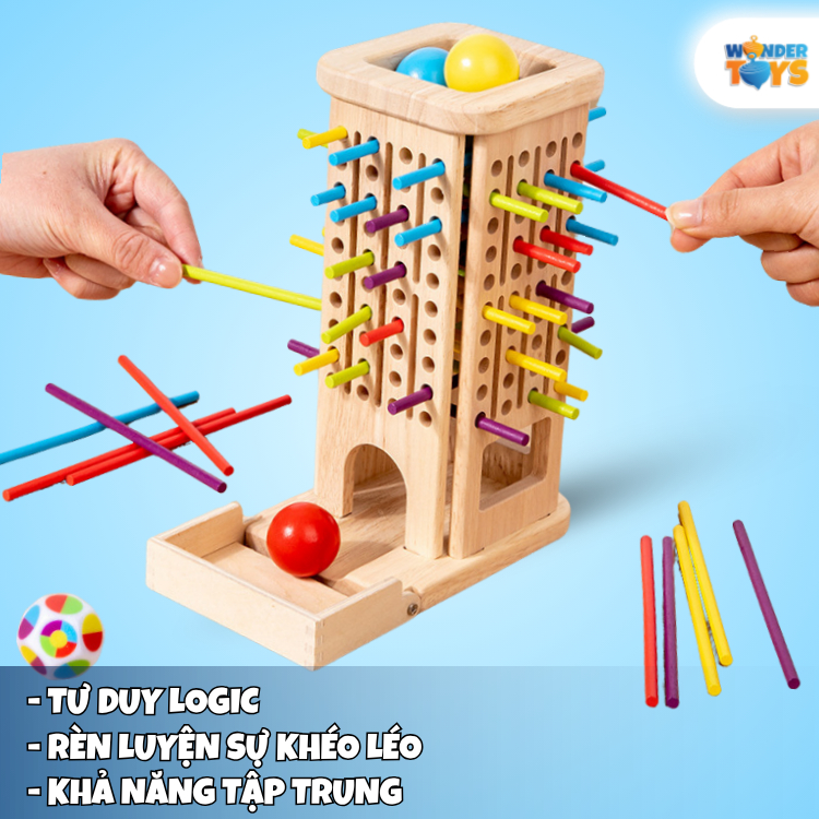 Tháp Banh Rút Que Cân Bằng Bằng Gỗ Cho Bé – Đồ Chơi Trí Tuệ Phát Triển Tư Duy & Khéo Léo