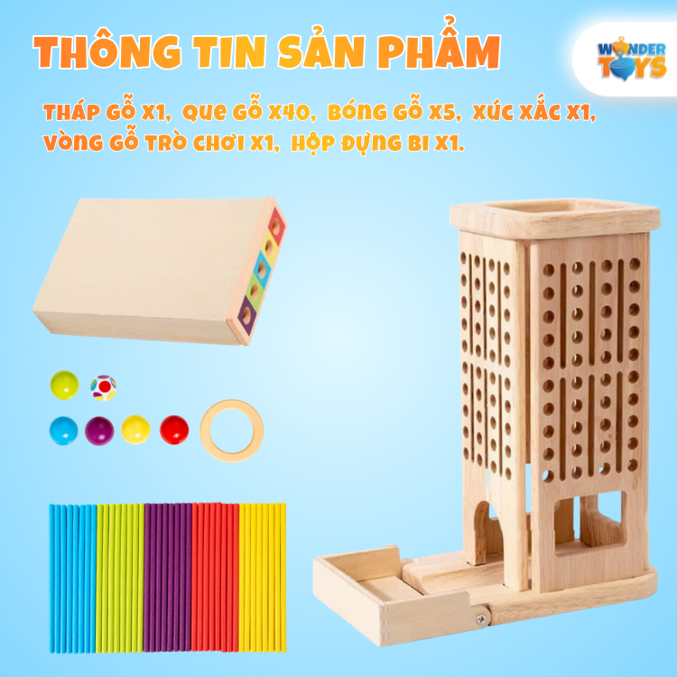 Tháp Banh Rút Que Cân Bằng Bằng Gỗ Cho Bé – Đồ Chơi Trí Tuệ Phát Triển Tư Duy & Khéo Léo