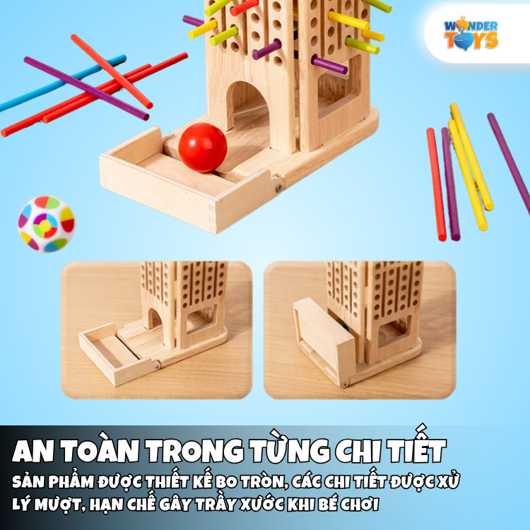 Tháp Banh Rút Que Cân Bằng Bằng Gỗ Cho Bé – Đồ Chơi Trí Tuệ Phát Triển Tư Duy & Khéo Léo