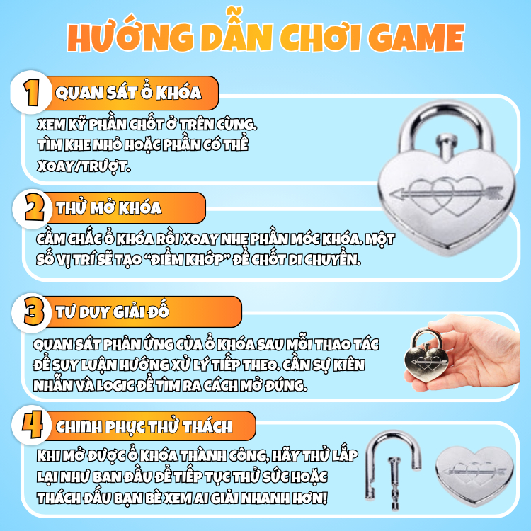 Đồ chơi mở khoá trí tuệ – Ổ Khóa Tình Yêu Kim Loại PUZZ Giải Đố Thông Minh