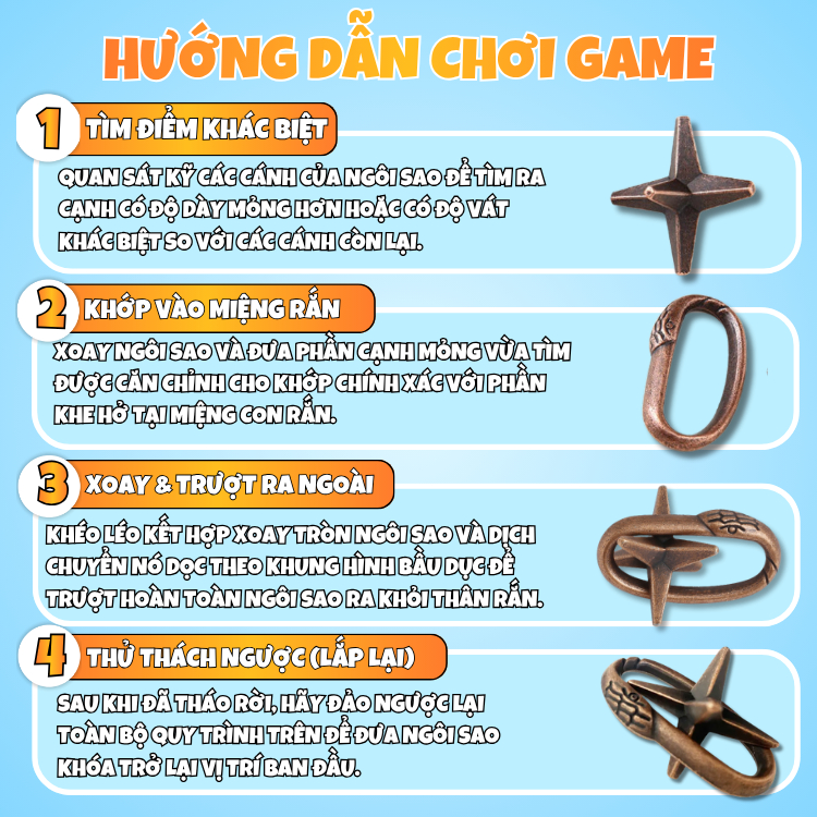 Đồ Chơi Trí Tuệ Giải Đố IQ Khóa Kim Loại - Đồ Chơi Mở Khóa Không Gian Thoát Khỏi Vòng Vây Rắn