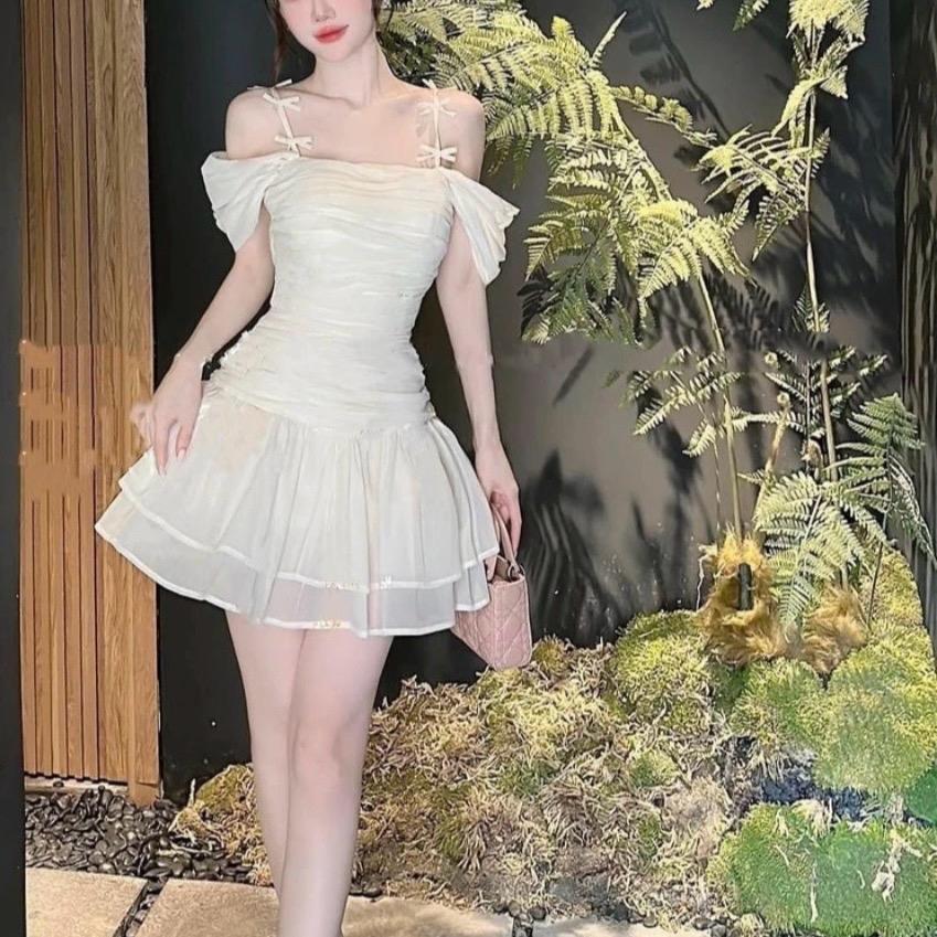 Đầm 2 dây rớt vai đi tiệc,đi chơi dáng ngắn form xòe Nữ Nhung Women Voi Dress