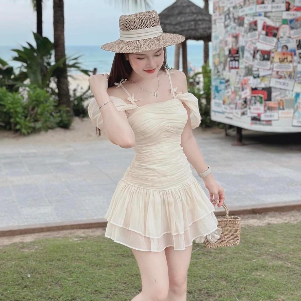 Đầm 2 dây rớt vai đi tiệc,đi chơi dáng ngắn form xòe Nữ Nhung Women Voi Dress