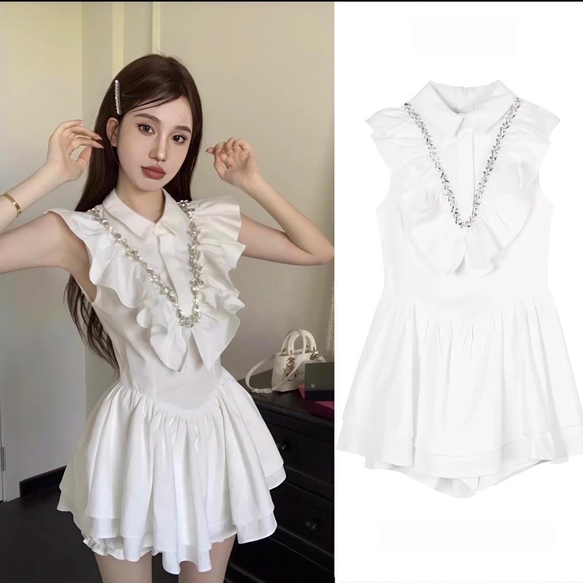 Sét quần đùi bí áo bèo đính dây đá thân sau áo có chun co giản cho nữ - Women Top Thun Nhung Voi set đồ