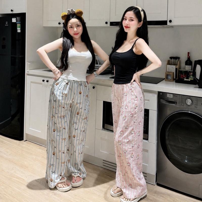 Sét Đồ Nữ Áo Thun Balo Quần Dài Ống Suông Chất Lụa Hoạ Tiết Xinh Phong Cách Thời Trang Hiện Đại