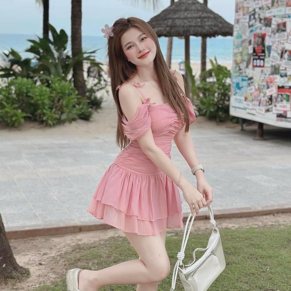 Đầm 2 dây rớt vai đi tiệc,đi chơi dáng ngắn form xòe Nữ Nhung Women Voi Dress