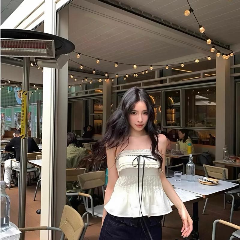 Áo Quây Nữ Hotrend Thắt Nơ Viền Ren Xếp Li Eo Dễ Thương Sang Chảnh Chất Vải Lụa Mềm Mại Thân Sau Áo Chạy Chỉ Chun Co Giãn