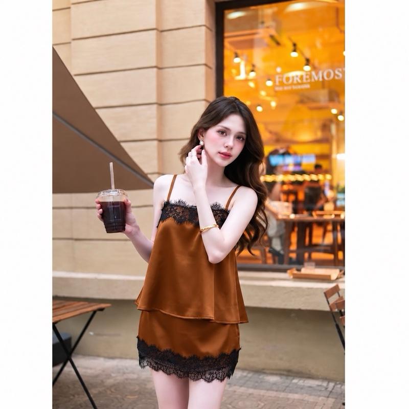 Sét đồ nữ lụa tô châu áo 2S phối ren mix chân váy - Thiết kế tinh tế, phong cách hiện đại