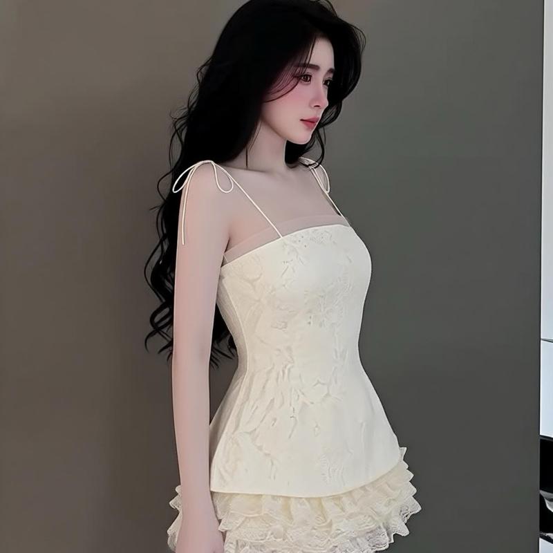 Sét bộ ren nữ hotrend váy tầng áo cúp phối lưới thân sau áo chạy chỉ thun mocking co giản dể mặc cho phong cách thời trang hiện đại