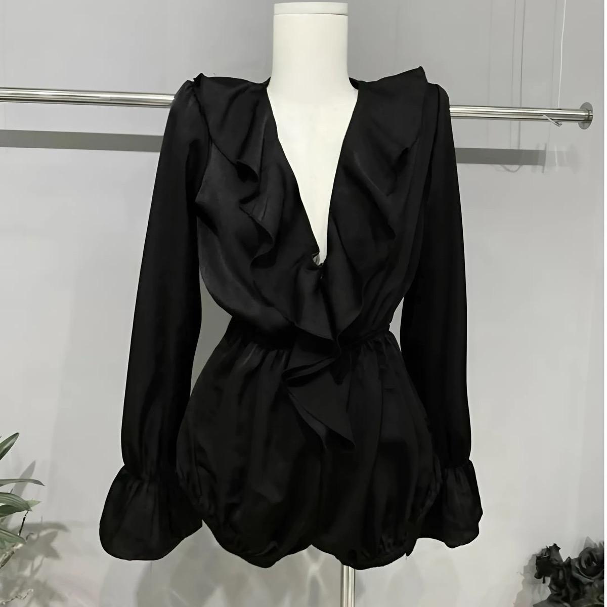 Jumpsuit Nữ Cổ V Bèo Tay Dài Quần Có Bo Chun - Hàng Mới Về Voi