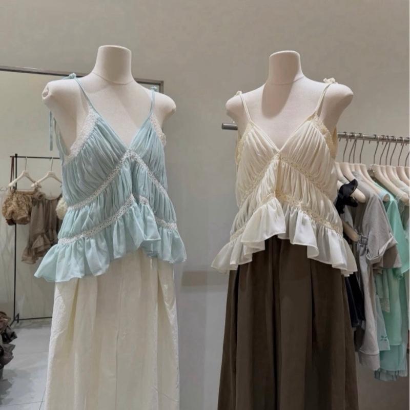 [Áo Lẻ] HUM FASHION Áo Tank Top Nữ Thiết Kế  xếp tầng phối ren bèo nhún dáng đuôi tôm Phong Cách Thời Trang Hiện Đại