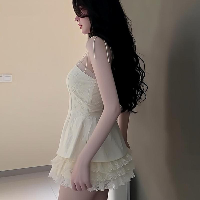 Sét bộ ren nữ hotrend váy tầng áo cúp phối lưới thân sau áo chạy chỉ thun mocking co giản dể mặc cho phong cách thời trang hiện đại
