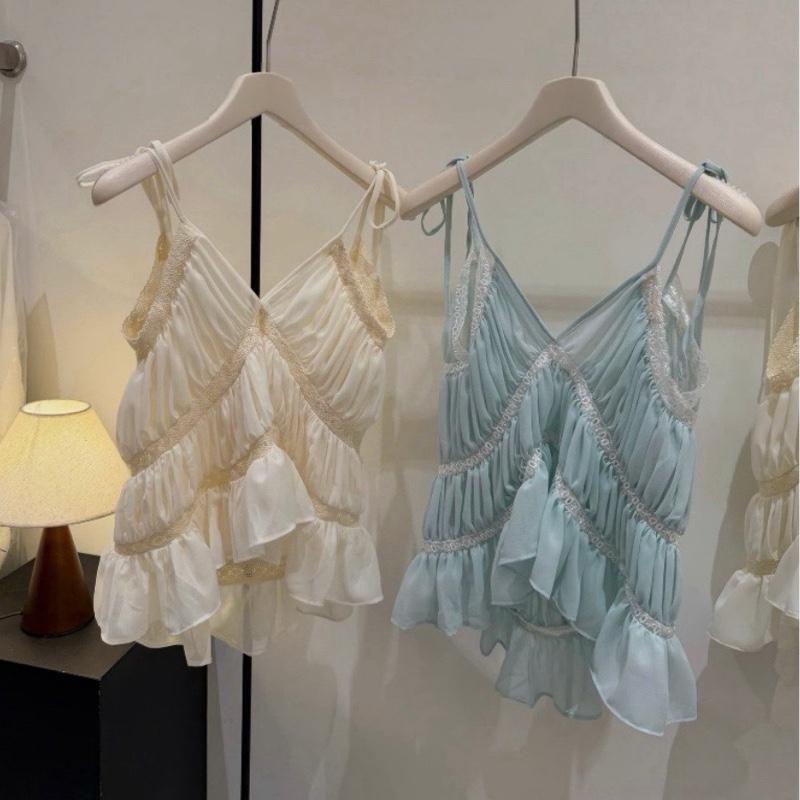 [Áo Lẻ] HUM FASHION Áo Tank Top Nữ Thiết Kế  xếp tầng phối ren bèo nhún dáng đuôi tôm Phong Cách Thời Trang Hiện Đại