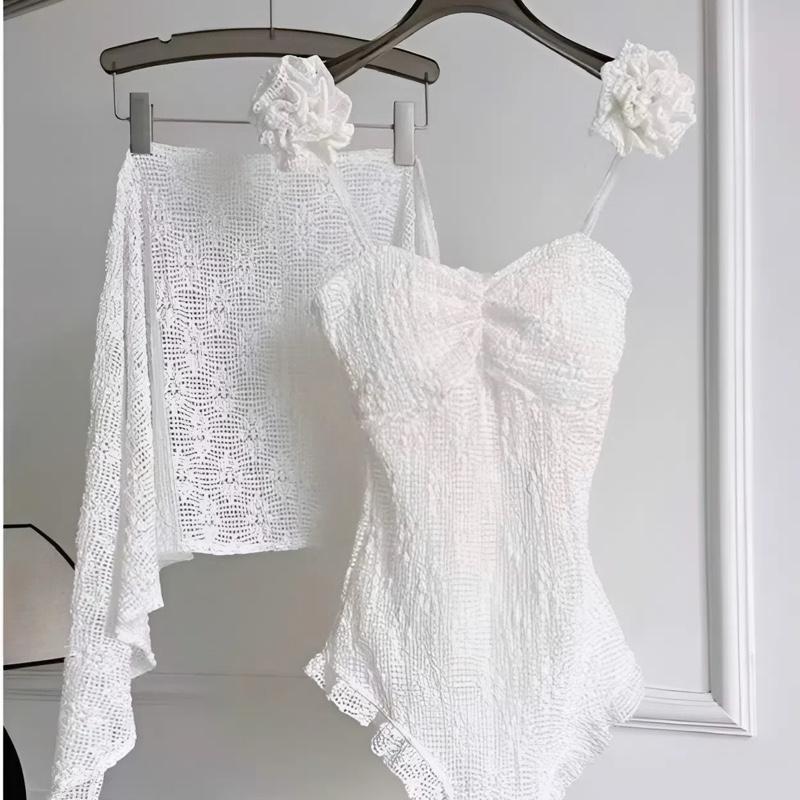 Sét bikini ren hoa jumpsuit đính hoa kèm khăn choàng thiết kế độc đáo phong cách thời trang nổi bật lý tưởng cho biển hồ bơi