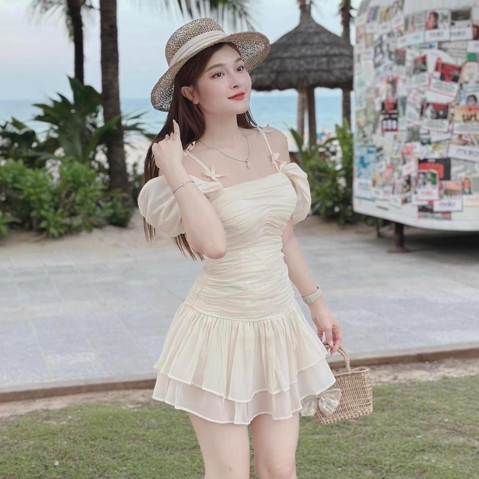 Đầm 2 dây rớt vai đi tiệc,đi chơi dáng ngắn form xòe Nữ Nhung Women Voi Dress