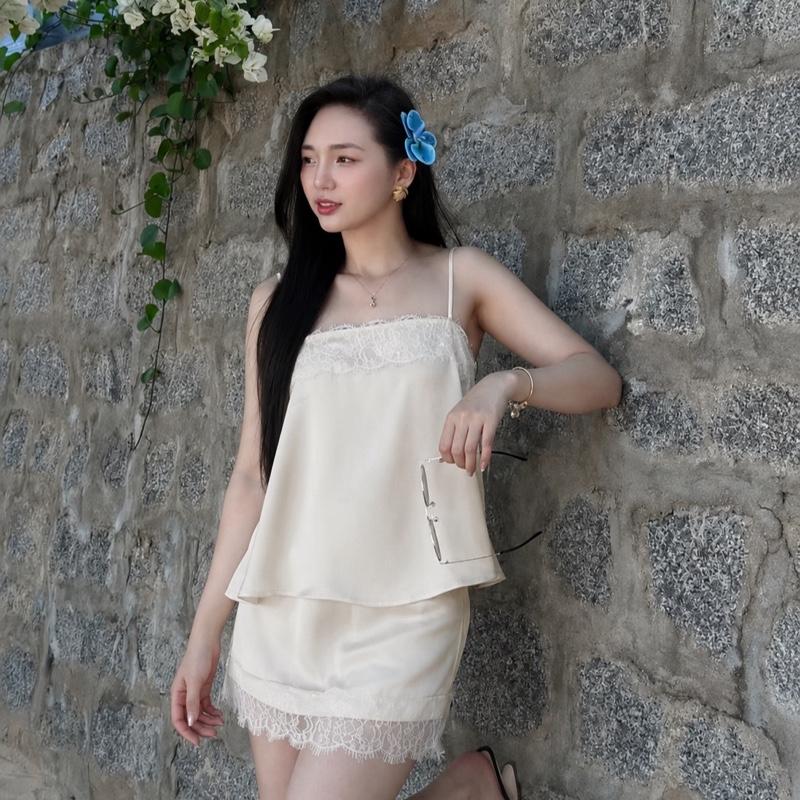 Sét đồ nữ lụa tô châu áo 2S phối ren mix chân váy - Thiết kế tinh tế, phong cách hiện đại