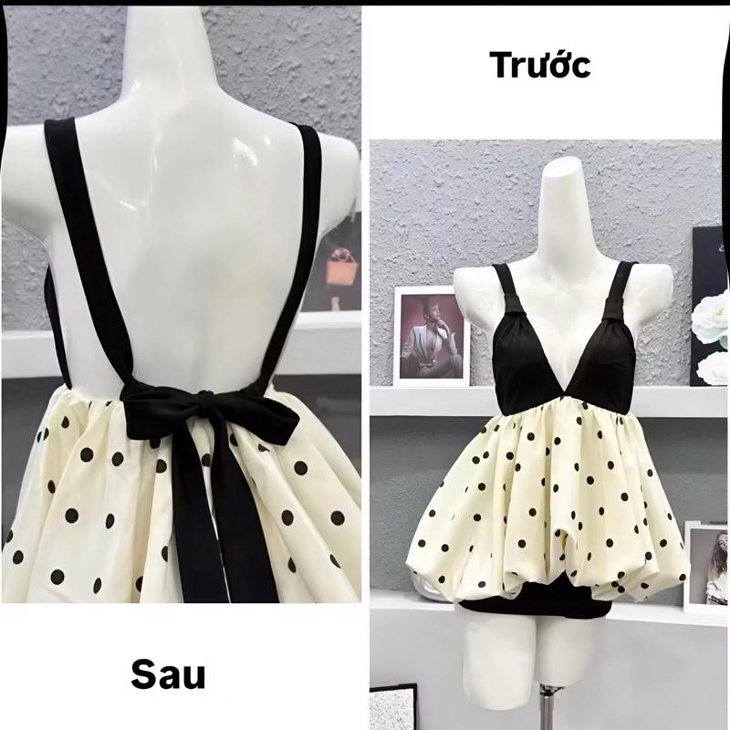 Set áo bí 2 dây phối chấm bi kèm chân váy tiểu thư sang chảnh hot trend hè 2026 cho phái đẹp